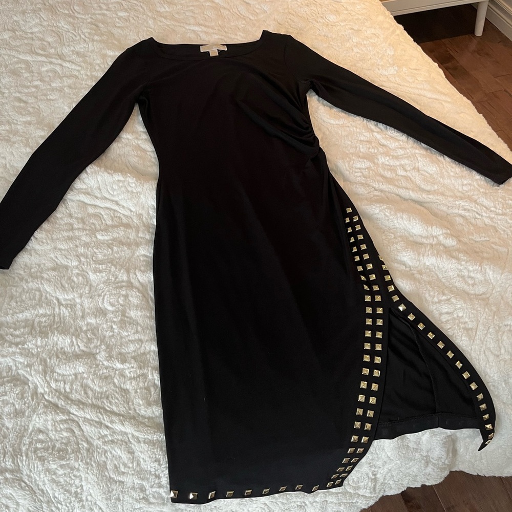 Elegant Black Dress with Gold Accents Michael Kors